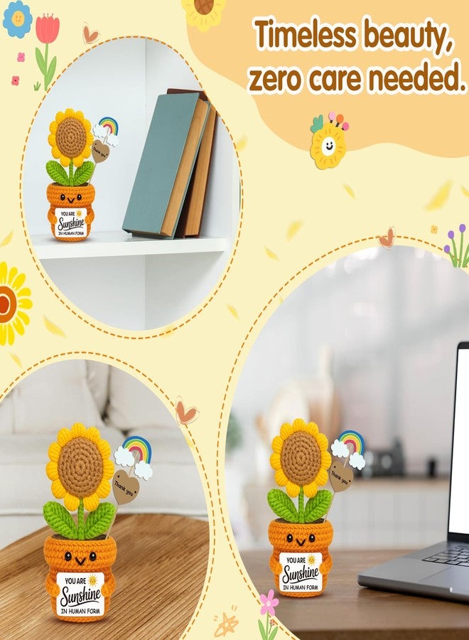 Frabaca Positive Mini Crochet Sunflower Christmas Desk Decor - You Are Sunshine - Appreciation Gift for Coworker, Teacher, Friend, Employee - Encouragement Plush for Office, Birthday, Thanksgiving - Image 4